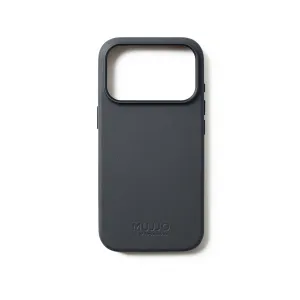 Funda de cuero Mujjo para iPhone 17 Pro en basalto, compatible con MagSafe y con apertura elevada para la cámara