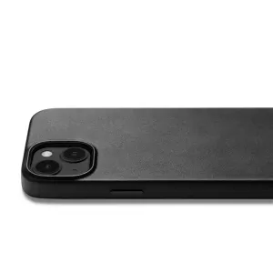 Coque Mujjo Full Leather Case noire avec MagSafe pour iPhone 14, dotée d’une protection surélevée de l’appareil photo et d’un profil fin