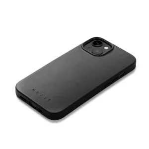 Coque Mujjo Full Leather avec MagSafe pour iPhone 14 en noir, avec protection surélevée pour l’appareil photo
