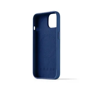 Mujjo Full Leather Case für das iPhone 14 in Monaco-Blau mit MagSafe-Ring und erhöhten Schutzrändern