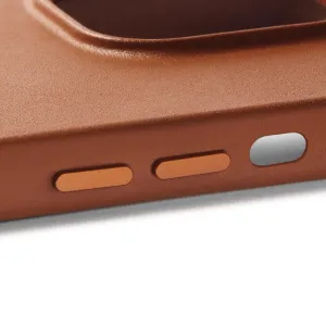 Mujjo Volllederhülle mit MagSafe für iPhone 14 in Hellbraun, mit erhöhtem Rand und Abdeckungen für die Seitentasten