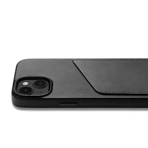 Mujjo Leder-Wallet-Case für iPhone 14 in Schwarz mit Kartenfach und erhöhtem Kameraschutz