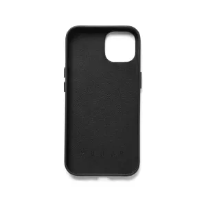 Schwarze Mujjo Leder-Brieftaschenhülle für das iPhone 14 mit Kameraaussparung und schlankem Schutzdesign