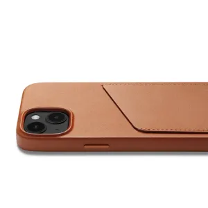 Étui portefeuille Mujjo en cuir fauve pour iPhone 14 avec fente pour carte et protection surélevée de l’appareil photo