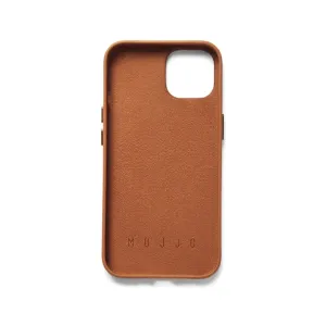 Coque portefeuille Mujjo en cuir marron clair pour iPhone 14 avec emplacement pour carte, bords surélevés et protection de l’appareil photo