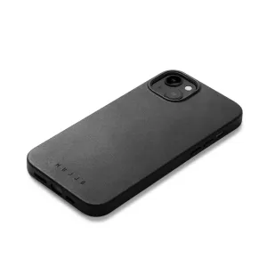 Coque Mujjo Full Leather Case avec MagSafe pour iPhone 14/15 Plus, coque de téléphone fine en cuir noir avec découpe surélevée pour l’appareil photo
