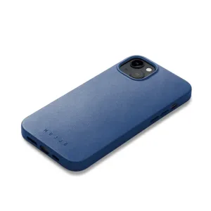Coque en cuir Mujjo bleu Monaco pour iPhone 14/15 Plus avec profil fin et protection surélevée de l’appareil photo