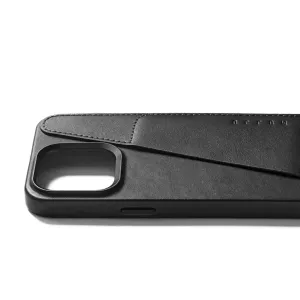 Mujjo iPhone 15 Pro Max Lederhülle mit Kartenfach in Schwarz, mit genähter Klappe, Kameraausschnitt und MagSafe-Kompatibilität