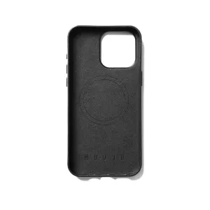 Mujjo iPhone 15 Pro Max Wallet Case aus schwarzem Leder mit MagSafe-Ausrichtungsmarkierung und Kameraaussparung