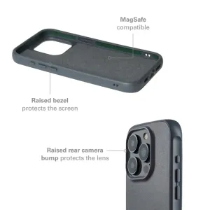 Mujjo iPhone 15 Pro Impact Case in Stahlblau mit MagSafe-Kompatibilität, erhöhtem Rand und Kameraerhebung