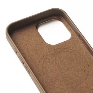 Mujjo Lederhülle in Braun für iPhone 16 mit samtartigem Innenfutter, Kameraausschnitt und MagSafe-Kreis