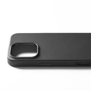 Coque en cuir noir Mujjo pour iPhone 16 Pro Max, avec grande découpe pour l’appareil photo et design compatible MagSafe
