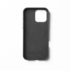 Coque en cuir noir Mujjo pour iPhone 16 Pro Max avec compatibilité MagSafe et découpe surélevée pour l’appareil photo