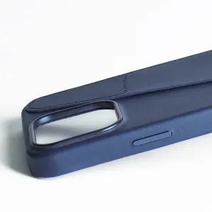 Mujjo blåt læderetui med kortholder til iPhone 16 Pro Max med kameraudskæring og syet kant