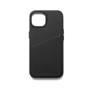 Mujjo schwarze Leder-Brieftaschenhülle für das iPhone 14 mit Kartenfach, vernähten Kanten und Kameraausschnitt