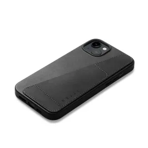 Étui portefeuille Mujjo entièrement en cuir pour iPhone 15 Plus et 14 Plus, en noir, avec emplacement pour carte et logo en relief