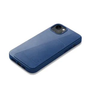 Mujjo Leder-Brieftaschenhülle in Monaco-Blau für das iPhone 15 Plus und 14 Plus mit erhöhtem Kameraausschnitt