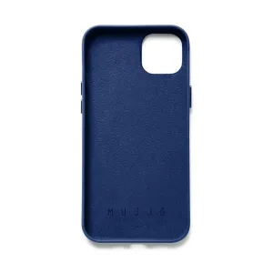 Mujjo Leder-Brieftaschenhülle in Monaco-Blau für iPhone 15 Plus und 14 Plus mit Kameraausschnitt