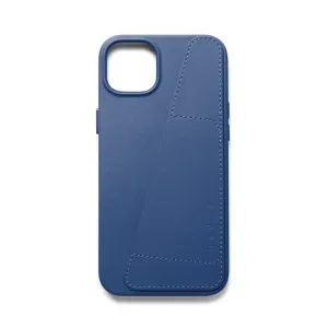 Mujjo Full Leather Wallet Case für iPhone 15 Plus und 14 Plus in Monaco-Blau, Rückansicht mit Kameraaussparung