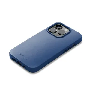 Mujjo Hülle für iPhone 14 Pro aus blauem Leder mit MagSafe, Metalltasten und erhöhtem Kameraschutz