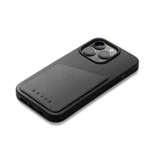 Coque portefeuille en cuir Mujjo pour iPhone 14 Pro en noir, avec poche arrière pour carte et finition en cuir surpiqué