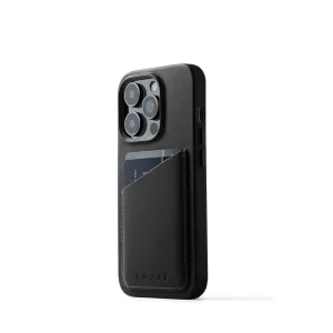 Étui portefeuille en cuir Mujjo pour iPhone 14 Pro en noir, avec poche pour carte et découpe surélevée pour l’appareil photo