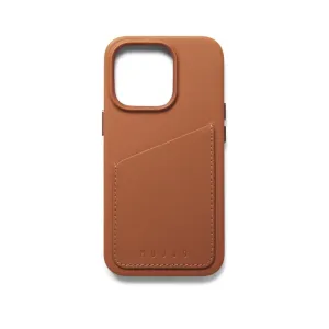 Étui portefeuille en cuir Mujjo pour iPhone 14 Pro coloris fauve, avec poche pour carte, bords surélevés et découpe pour l’appareil photo