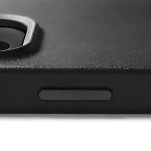 Mujjo Lederhülle mit MagSafe für das iPhone 14 Pro Max in Schwarz, mit erhöhtem Kameraausschnitt und Seitentaste