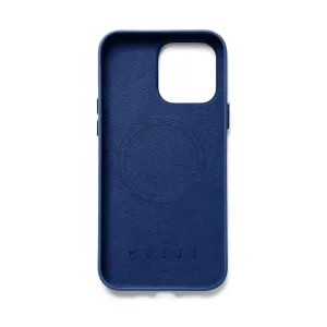 Mujjo-Lederhülle mit MagSafe für das iPhone 14 Pro Max in Blau, mit erhöhten Rändern und Kameraaussparung