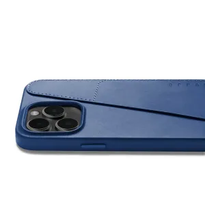 Mujjo Full Leather Wallet Case für das iPhone 14 Pro Max in Monacoblau, mit Kartenfach und erhöhtem Kameraschutz