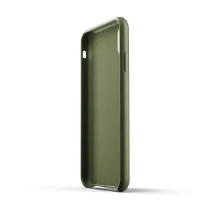 Coque en cuir vert olive Mujjo pour iPhone XS Max, avec profil fin et bord protecteur surélevé