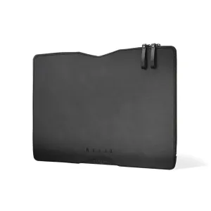 Housse folio Mujjo noire pour MacBook Pro 13 pouces, avec logo embossé, fermeture à glissière et bords en cuir cousus