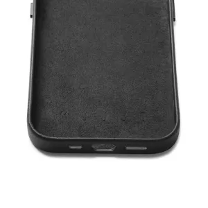 Étui portefeuille en cuir noir Mujjo pour iPhone 14 Pro avec logo en relief et découpes inférieures