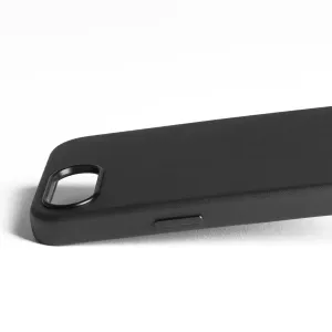 Funda de piel negra Mujjo para iPhone 16e con recorte elevado para la cámara y cubiertas para los botones laterales