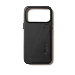 Funda cartera de cuero negro Mujjo para iPhone 17 Pro Max con bolsillo para tarjetas y recorte para la cámara
