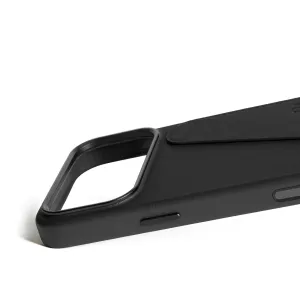 Funda cartera de cuero negro Mujjo para iPhone 17 Pro Max con bolsillo para tarjetas y abertura elevada para la cámara