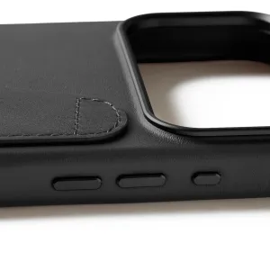 Funda cartera de cuero negro Mujjo para iPhone 17 Pro Max con ranura para tarjeta y recorte elevado para la cámara