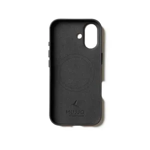 Funda Mujjo de cuero negro para iPhone 17 con anillo MagSafe, borde elevado y recorte para la cámara