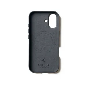 Mujjo Funda de cuero completo para iPhone 17 en negro, con protección de borde elevado y compatibilidad con MagSafe