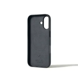 Funda Mujjo de cuero negro para iPhone 17 con anillo MagSafe, bordes elevados y recorte para la cámara