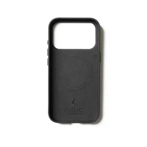 Funda de cuero negro Mujjo para iPhone 17 Pro compatible con MagSafe y con recorte elevado para la cámara