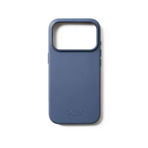 Funda de cuero Mujjo Azul Mónaco para iPhone 17 Pro con recorte para la cámara y botones laterales sensibles