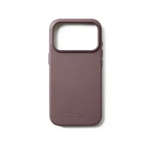Funda de cuero Mujjo para iPhone 17 Pro en malva, con diseño compatible con MagSafe y cubrebotones metálicos