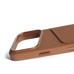 Mujjo vaaleanruskea nahkainen lompakkokotelo iPhone 17 Prolle, takana korttitasku ja MagSafe-yhteensopivuus