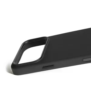 Funda de cuero negra Mujjo para iPhone 17 Pro Max con acabado mate, bordes elevados y gran recorte para la cámara.