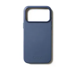 Mujjo-lædercover til iPhone 17 Pro Max i Monaco-blå med struktureret læderlook og kameraudskæring