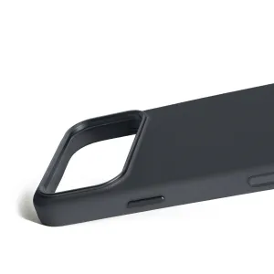Funda de cuero Mujjo para iPhone 17 Pro Max en Basalt, con acabado negro mate, bordes elevados y compatibilidad con MagSafe
