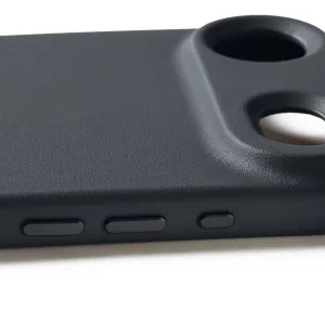Funda de piel completa Mujjo para iPhone 17 Air en Basalt, piel oscura texturizada con recortes para la cámara y botones laterales