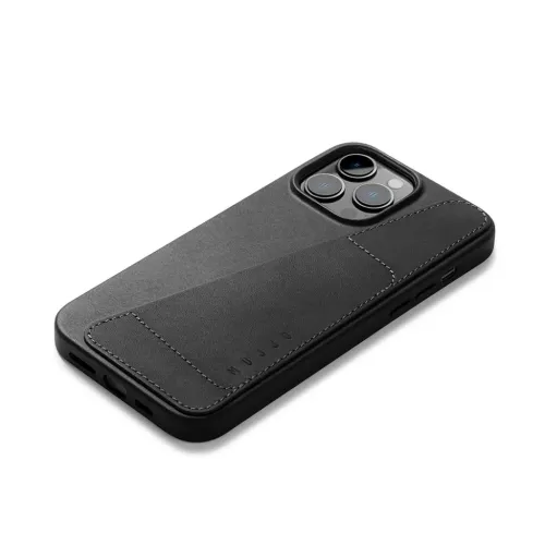 Mujjo svart plånboksfodral i läder för iPhone 14 Pro Max med sydda kanter och upphöjd kamerakant