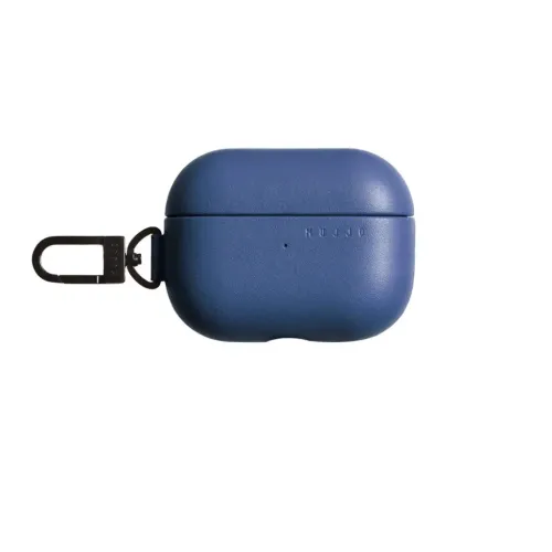Mujjo Echelon AirPods Pro case in Monaco Blue with carabiner clip and front indicator cutout